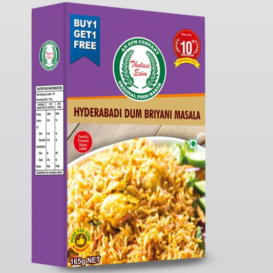 Hyderabadi_Dum_Biryani_Masala_in_premium_pouch_with_whole_spices_saffron_rice_and_biryani_served_in_copper_handi_on_silk_cloth
