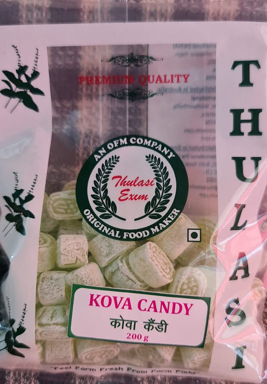 Kova candy packaging with Thulasi Exim logo on a white background