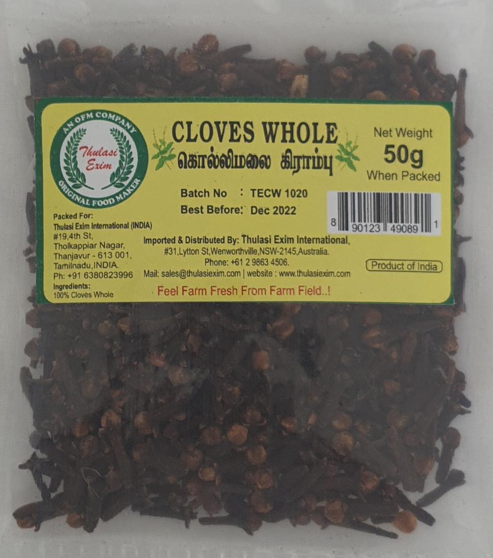 Pack of cloves whole with a label on a white background